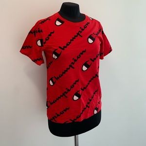 Champion red script logo t shirt